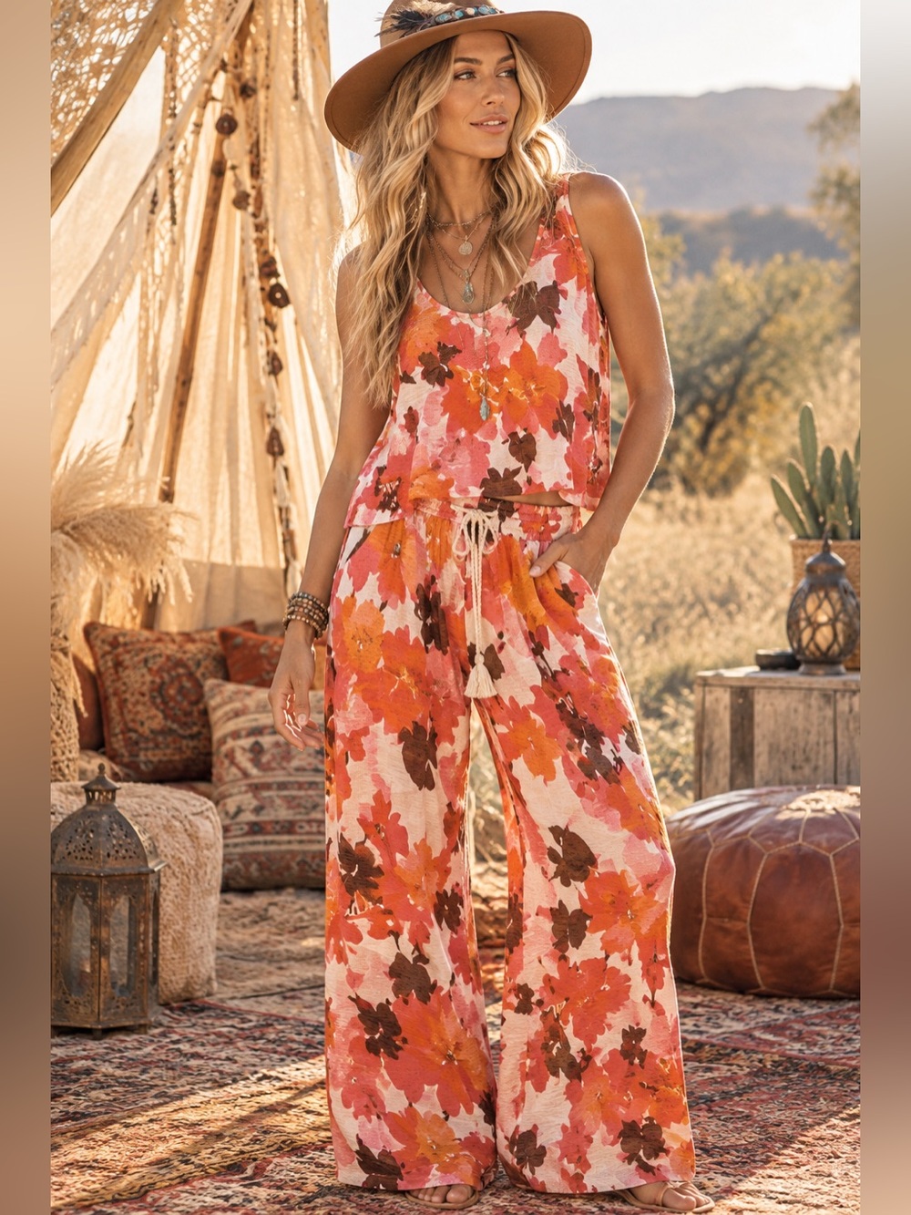 Joie NWT Orange Floral Two-Piece Set size L